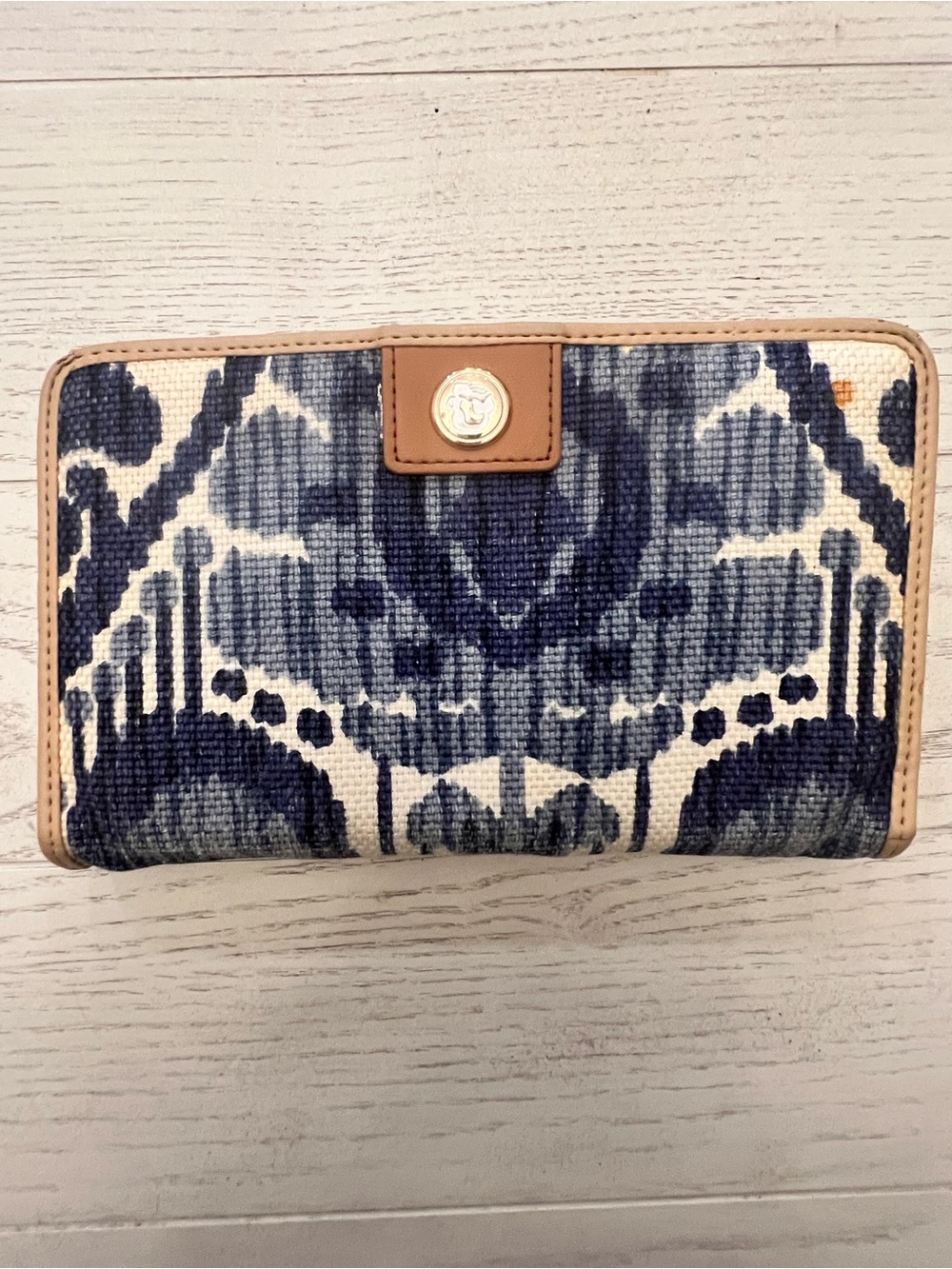 Spartina 449 Navy/Cream Linen Leather Lined Zip Around Wallet